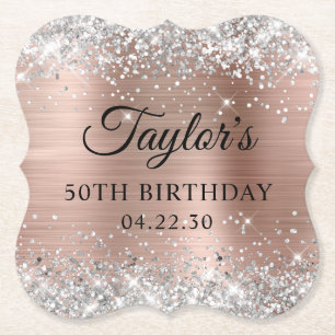Dessous-de-verre En Papier Rose Gold Pailleté Argent Anniversaire 50 Ans