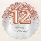 Dessous-de-verre En Papier Rose Gold Silver 12e fête d'anniversaire (Devant)