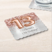 Dessous-de-verre En Papier Rose Gold Silver 13e fête d'anniversaire (Incliné)