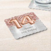 Dessous-de-verre En Papier Rose Gold Silver 14e fête d'anniversaire (Incliné)
