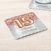 Dessous-de-verre En Papier Rose Gold Silver 15e fête d'anniversaire (Incliné)