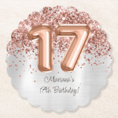 Dessous-de-verre En Papier Rose Gold Silver 17e fête d'anniversaire (Devant)