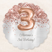 Dessous-de-verre En Papier Rose Gold Silver 3e fête d'anniversaire (Devant)