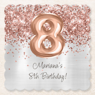 Dessous-de-verre En Papier Rose Gold Silver 8e fête d'anniversaire