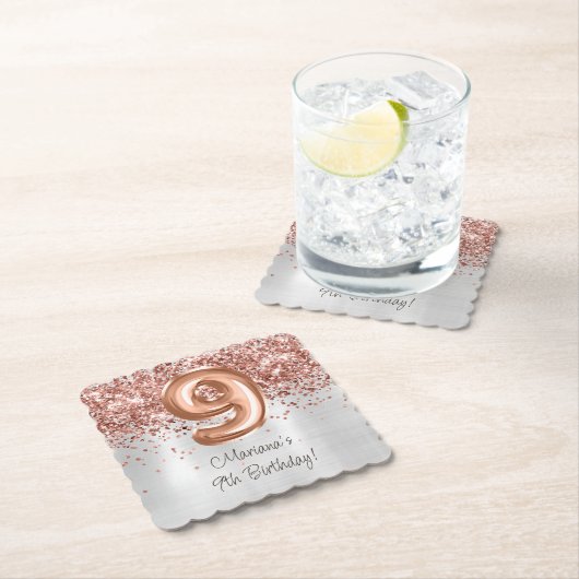 Dessous-de-verre En Papier Rose Gold Silver 9e fête d'anniversaire (En situation)
