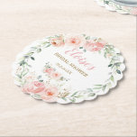 Dessous-de-verre En Papier Rose Poudrée Florale Bébé Mariage Anniversaire Élé<br><div class="desc">Articles assortis disponibles en magasin ! (c) The Happy Cat Studio.</div>
