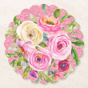 Dessous-de-verre En Papier Roses d'aquarelle en Parties scintillant rose et c