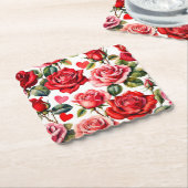 Dessous-de-verre En Papier Roses et coeurs (Incliné)