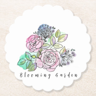 Dessous-de-verre En Papier Roses florissants dans les taches d'aquarelle T-sh