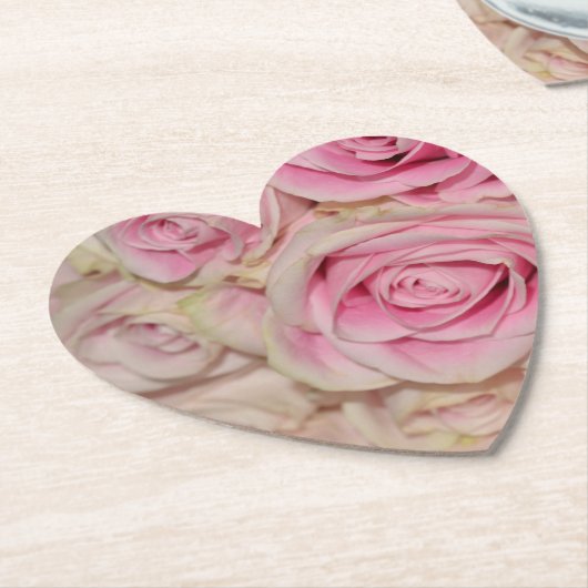 Dessous-de-verre En Papier Roses romantiques de crème rose (Incliné)