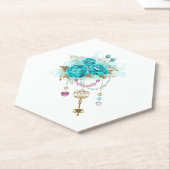 Dessous-de-verre En Papier Roses turquoise avec touches (Incliné)