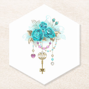 Dessous-de-verre En Papier Roses turquoise avec touches