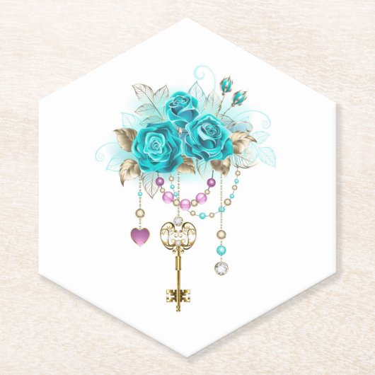 Dessous-de-verre En Papier Roses turquoise avec touches (Devant)