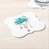 Dessous-de-verre En Papier Roses turquoise avec touches (Incliné)