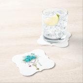 Dessous-de-verre En Papier Roses turquoise avec touches (En situation)