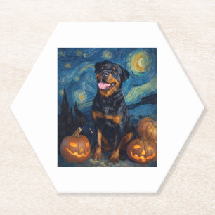 Dessous-de-verre En Papier Rottweiler mignon chien Halloween Jack-o'-lantern