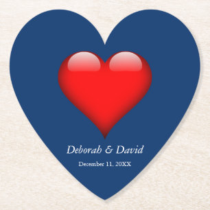 Dessous-de-verre En Papier Rouge Coeur bleu Moderne minimaliste Mariage