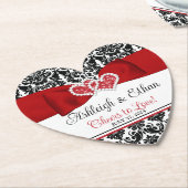 Dessous-de-verre En Papier Rouge, Noir, Blanc Damas Amour Coeurs Mariage (Incliné)
