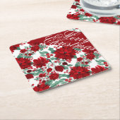 Dessous-de-verre En Papier Rouge Poinsettia Fleurs Ivy Feuille Aquarelle Nom (Incliné)