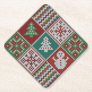 Dessous-de-verre En Papier Rouge Vert blanc Faux Knit Motif de Noël