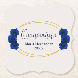 Dessous-de-verre En Papier Royal Blue et Gold Geometry Quinceañera