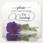 Dessous-de-verre En Papier Royal Purple Glam Rose Ne prenez pas mon Mariage d<br><div class="desc">Ce dessous de verre mariage est élégant, élégant et amusant ! Il présente une photo d'un seul rose de couleur violet royal aux longues tiges allongé sur son côté, miroir dans un bassin d'eau. Le texte dit : "S'il vous plaît ne prenez pas mon verre, je danse" écrit dans des...</div>