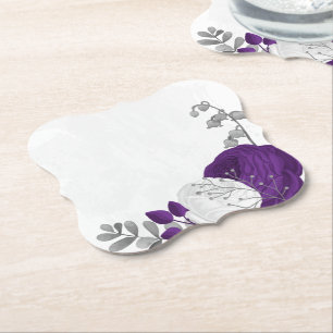 Dessous-de-verre En Papier royal violet et fleurs blanches argent