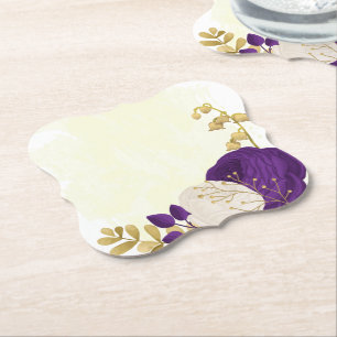 Dessous-de-verre En Papier royal violet & fleurs blanches or