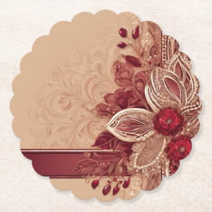 Dessous-de-verre En Papier Ruban sur l'art IA floral rouge 