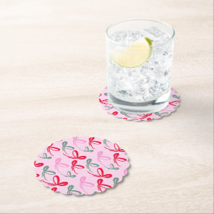 Dessous-de-verre En Papier Rubans de Noël verts rose fantaisistes dessinés à