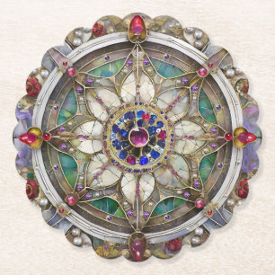 Dessous-de-verre En Papier Ruby, Amethyst, Sapphire et Pearl Mandala