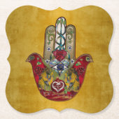 Dessous-de-verre En Papier Ruby Pomegranate Heart Red Bird Hamsa (Devant)