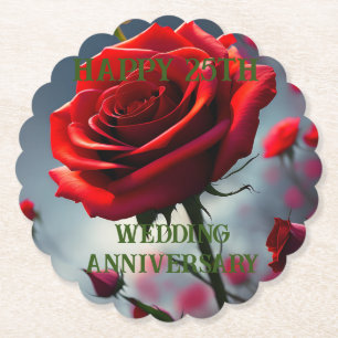 Dessous-de-verre En Papier Ruby Red Rose 25e anniversaire du Mariage,