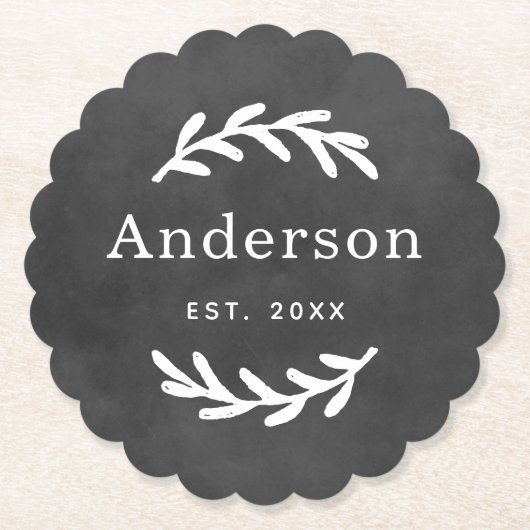 Dessous-de-verre En Papier Rustic Laurel Branch Wreath Nom Monogramme (Devant)