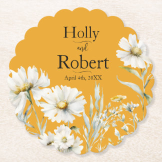Dessous-de-verre En Papier Saffron Yellow, Daisy Floral Wedding