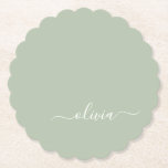 Dessous-de-verre En Papier Sage Green Minimaliste Moderne Monogramme Élégant<br><div class="desc">Découvrez notre collection moderne minimaliste de monogramme Sage Green : Élégez votre esthétique avec une sophistication sereine et une élégance intemporelle. Notre collection présente des designs minimalistes dans une teinte verte sage et tranquille, complétés par des monogrammes raffinés adaptés à votre style personnel. De la papeterie polie aux accessoires polyvalents,...</div>