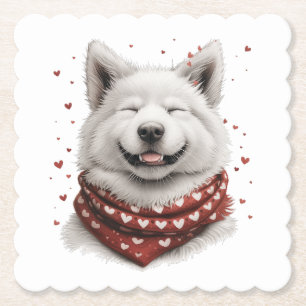 Dessous-de-verre En Papier Saint-Valentin Samoyède Chien
