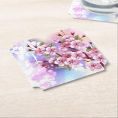 Dessous-de-verre En Papier Sakura rose sur la peinture Arrière - plan (Incliné)