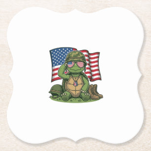 Dessous-de-verre En Papier Salut de tortue patriotique Vector Design_1