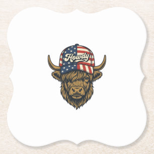 Dessous-de-verre En Papier Salut Vache des Highlands Patriotique Vintage Oues