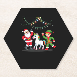 Dessous-de-verre En Papier Santa en train de faire le dab Elfe Licorne Noël E
