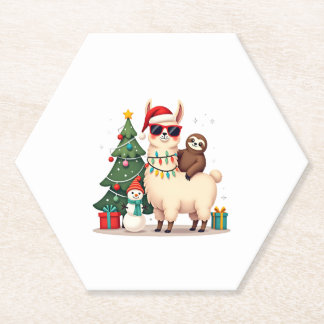 Dessous-de-verre En Papier Santa Xmas Drôle Lama Paresseux Noël (2)