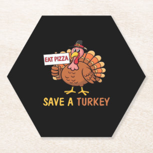 Dessous-de-verre En Papier Sauvez Une Turquie Mange Pizza Drôle Thanksgiving 
