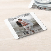 Dessous-de-verre En Papier Save the date simple minimal QR scan code details  (Incliné)