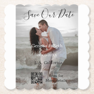 Dessous-de-verre En Papier Save the date simple minimal QR scan code details 