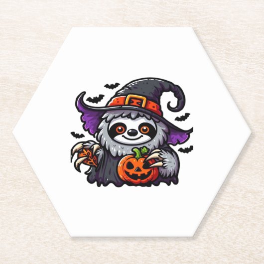 Dessous-de-verre En Papier Scary Halloween Sloth Witch Costume Casquette Mer  (Devant)