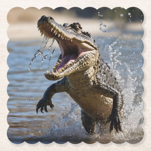Dessous-de-verre En Papier Scary Jaws : Le Crocodile australien saute aux pie (Devant)
