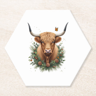 Dessous-de-verre En Papier Scottish Highland Cow Cattle Hairy Cow Christmas W