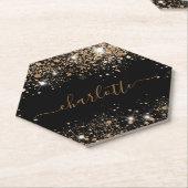 Dessous-de-verre En Papier Script de nom de paillettes d'or noir (Incliné)