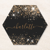 Dessous-de-verre En Papier Script de nom de paillettes d'or noir (Devant)